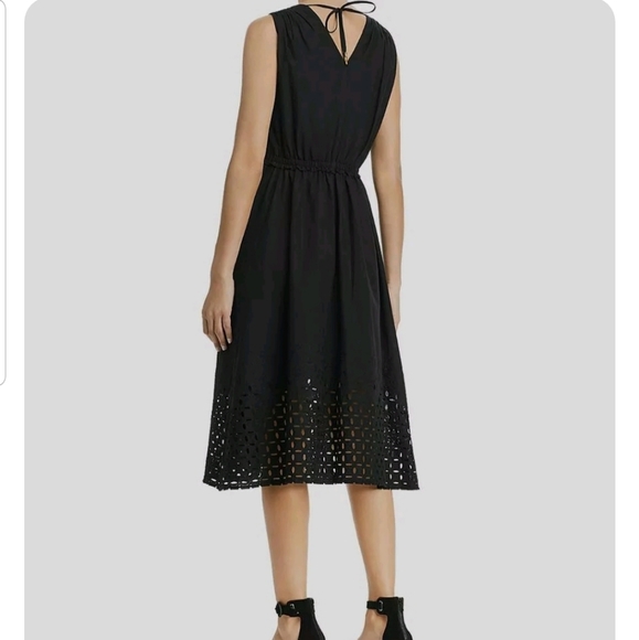 Donna Karan Black Cotton Embroidered Eyelet Hem Sleeveless A-line Dress Size 2 - Picture 9 of 16